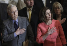 Littwin: A question for anti-Trumpers, can you win the impeachment trial even while losing? WASHINGTON, DC JANUARY 15: (L-R) Speaker of the House Nancy Pelosi and Senate Majority Leader Mitch McConnell stand for the presentation of colors during a Congressional Gold Medal ceremony at the U.S. Capitol on January 15, 2020 in Washington, DC. (Photo by Drew Angerer/Getty Images)